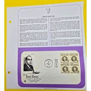 Honoring Ernst Reuter Champion Of Liberty Mayor Of Berlin 1959 FDC